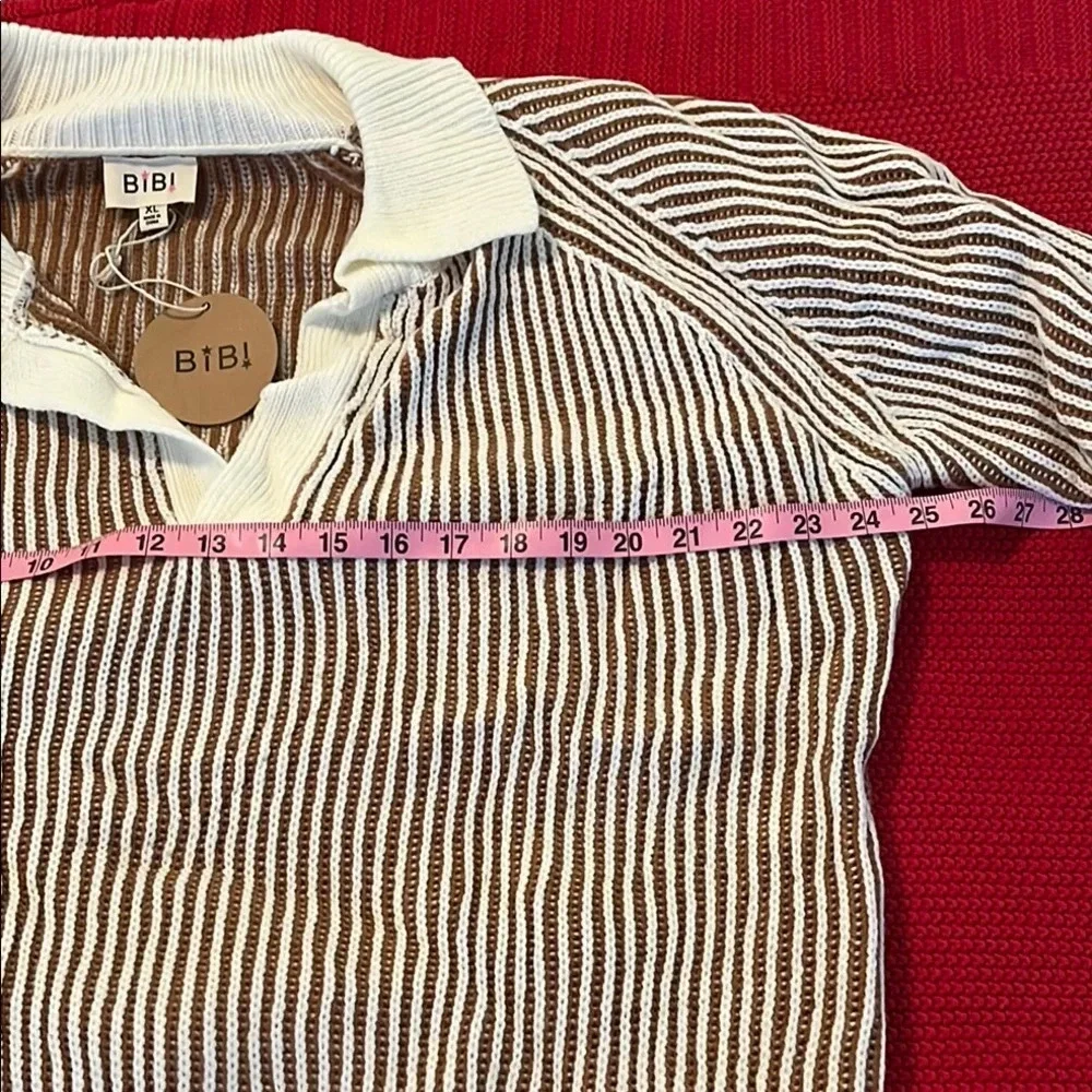 BiBi White and Brown Sweater Pants And Top With Ribbed Knit Design Size XL - Picture 4 of 15